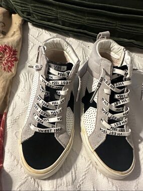 Vintage Havana Black, Gray and White High-Top Sneakers